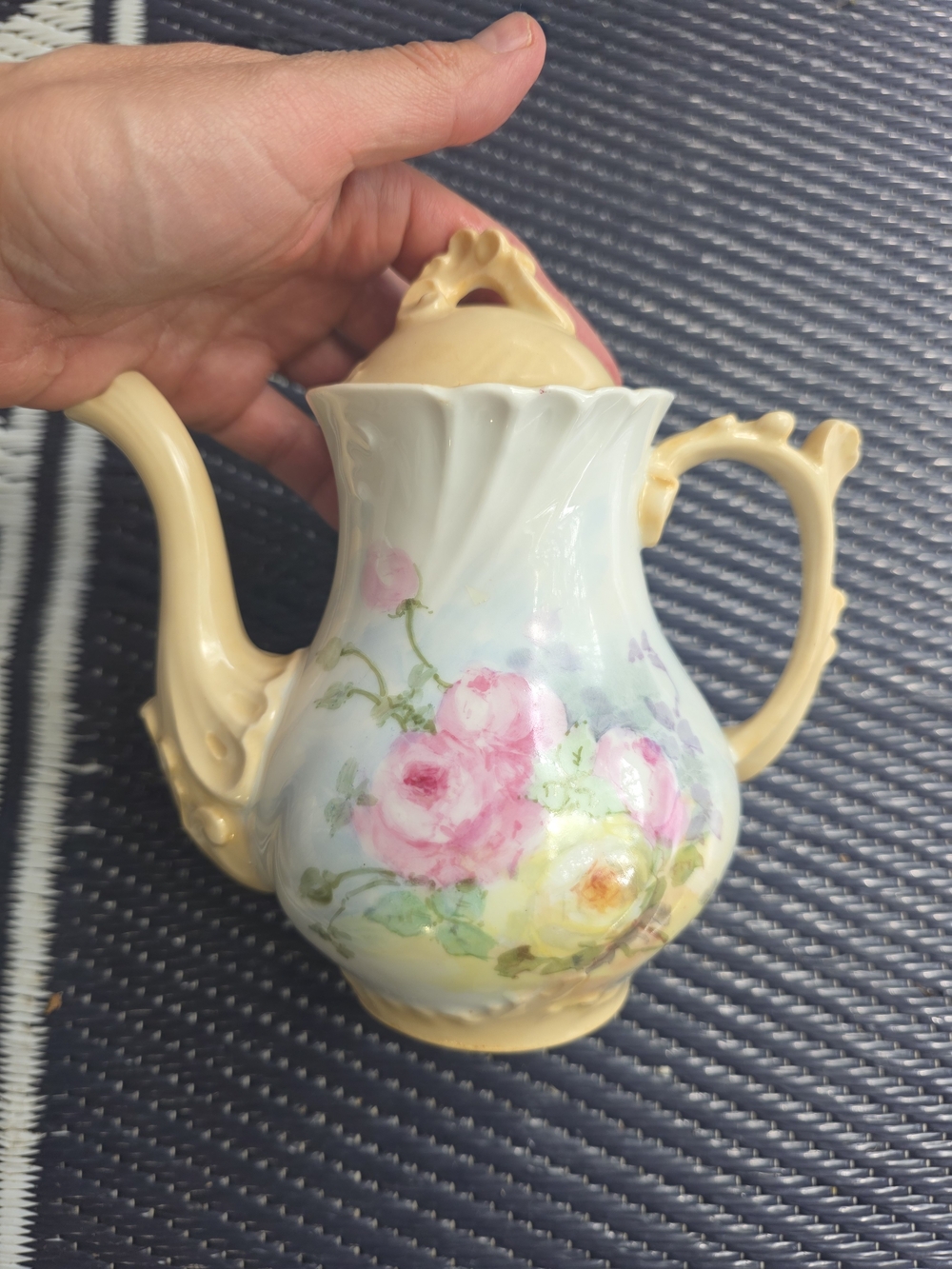 Limoges Pink Rose Hand-Painted Porcelain Teapot